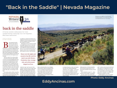 First page of "Back in the Saddle" by Eddy Ancinas, winner of Nevada Magazine Writers' Contest | Photo: Eddy Ancinas